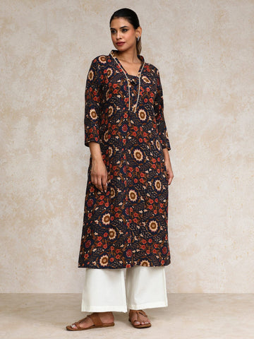 Varanga Women Ethnic Jaipuri Printed V Neck A-Line Kurta